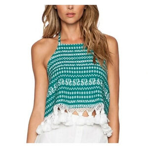 Stela 9 Revolve Turquoise Palmita Halter Boho Tassel Crop Top XS